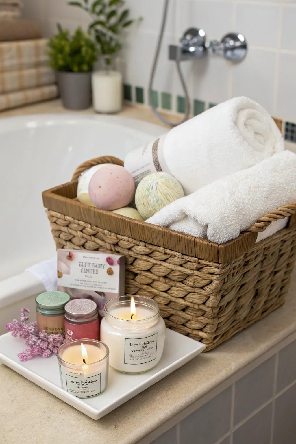 A spa-themed gift basket for ultimate relaxation.