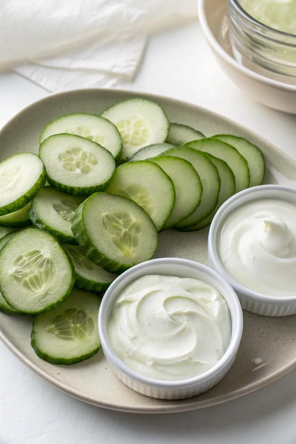 Cucumber slices ready for a refreshing spa experience.