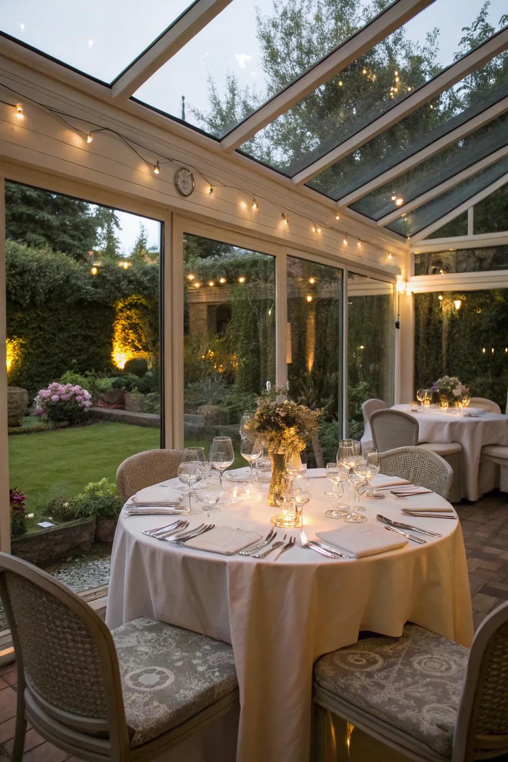 An elegant dining space that connects with the outdoors.