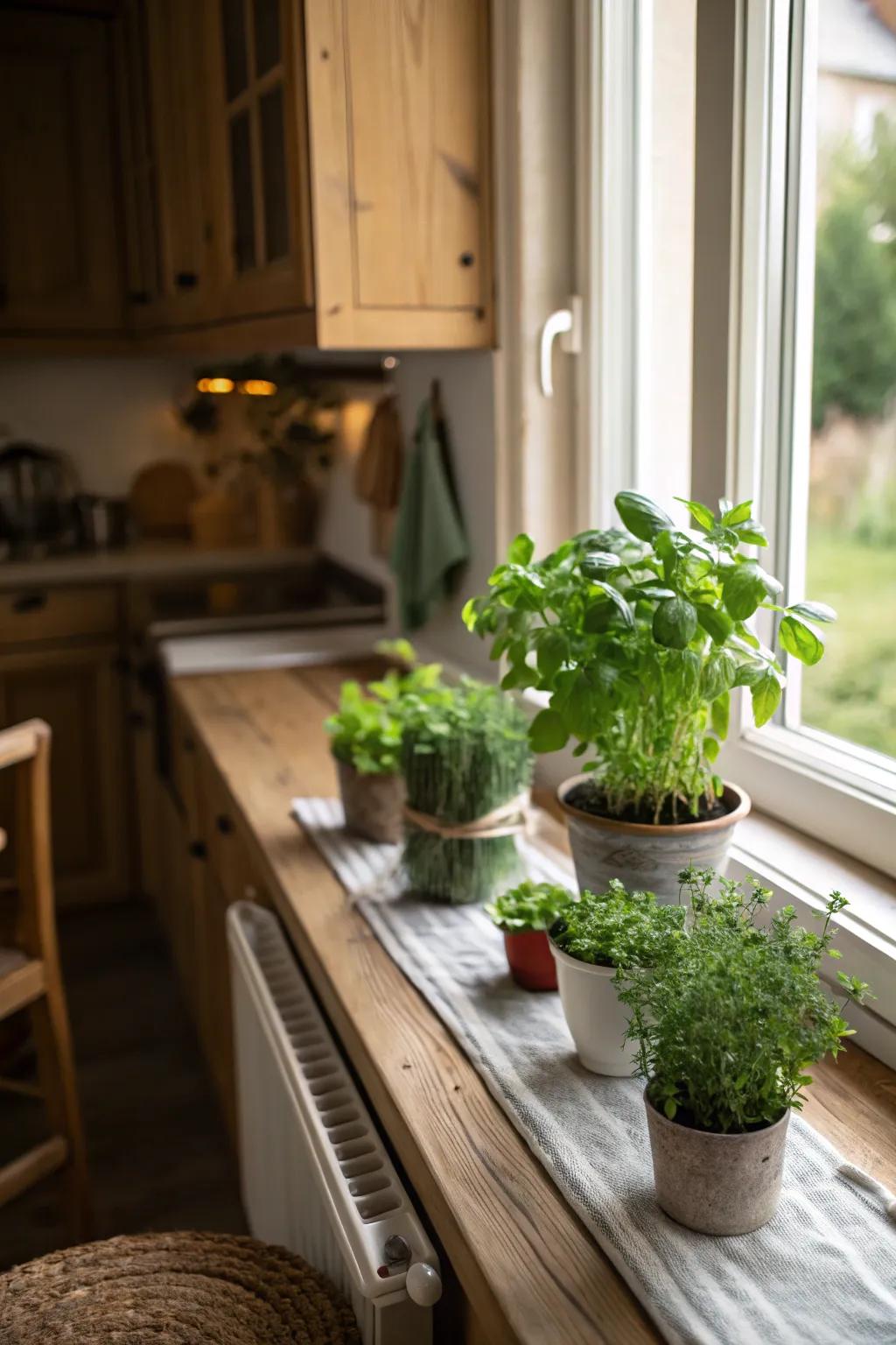 Herb gardens add a green touch to your kitchen.