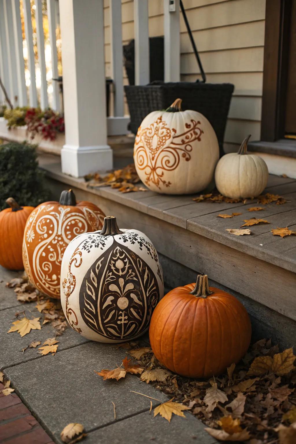 Vinyl art transforms pumpkins into beautiful Halloween displays.