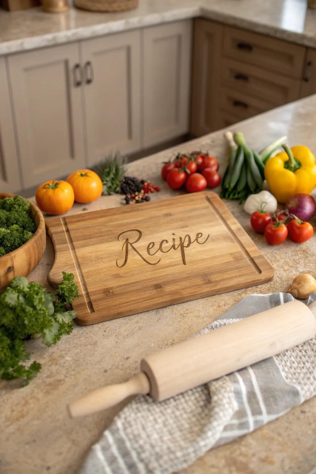 A personalized cutting board featuring a cherished family recipe.