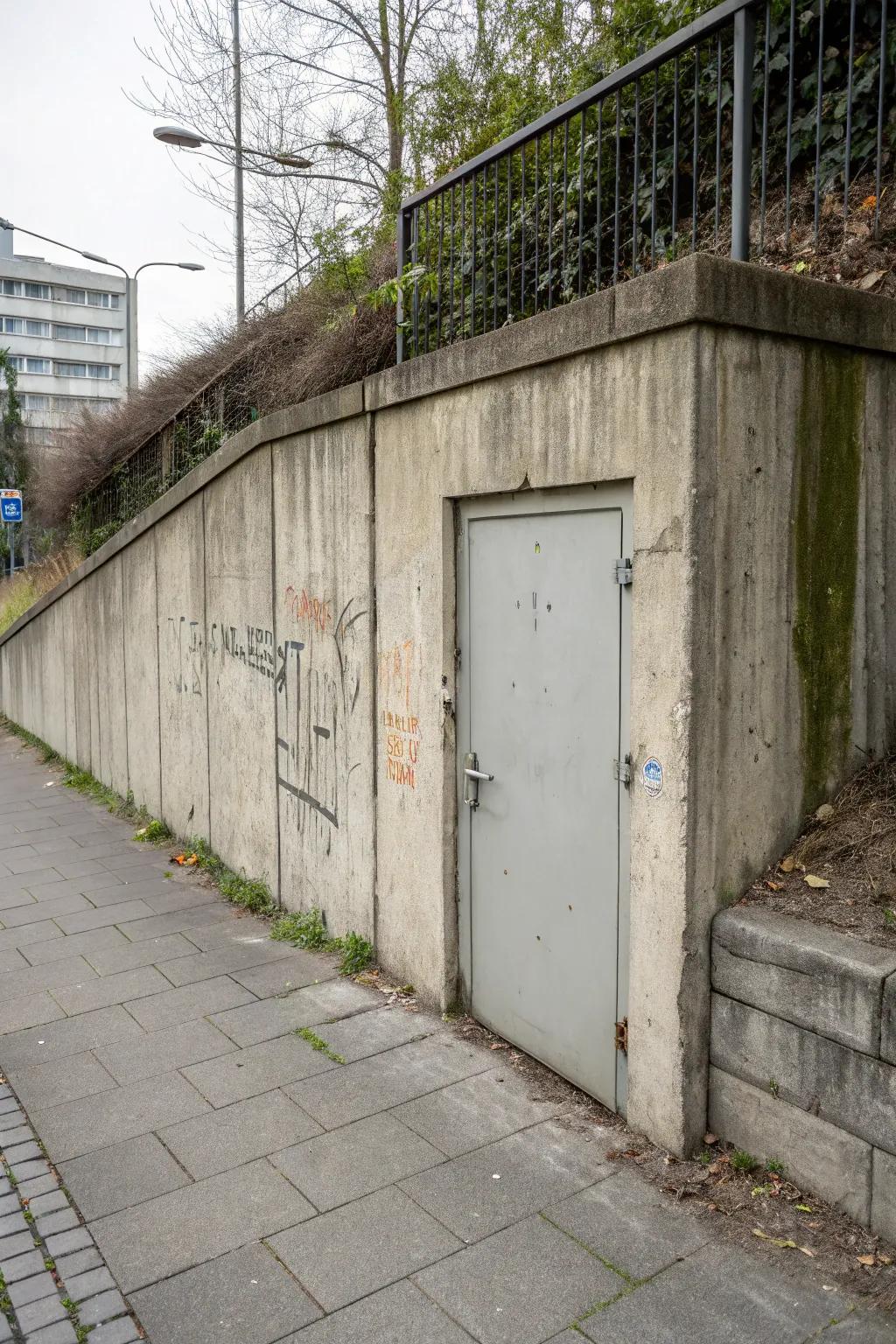 A door hidden in a concrete wall for a minimalist look.