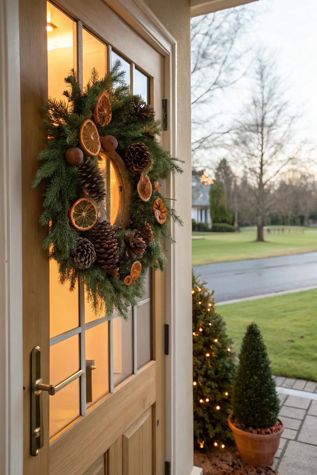 A welcoming holiday wreath with a unique twist.