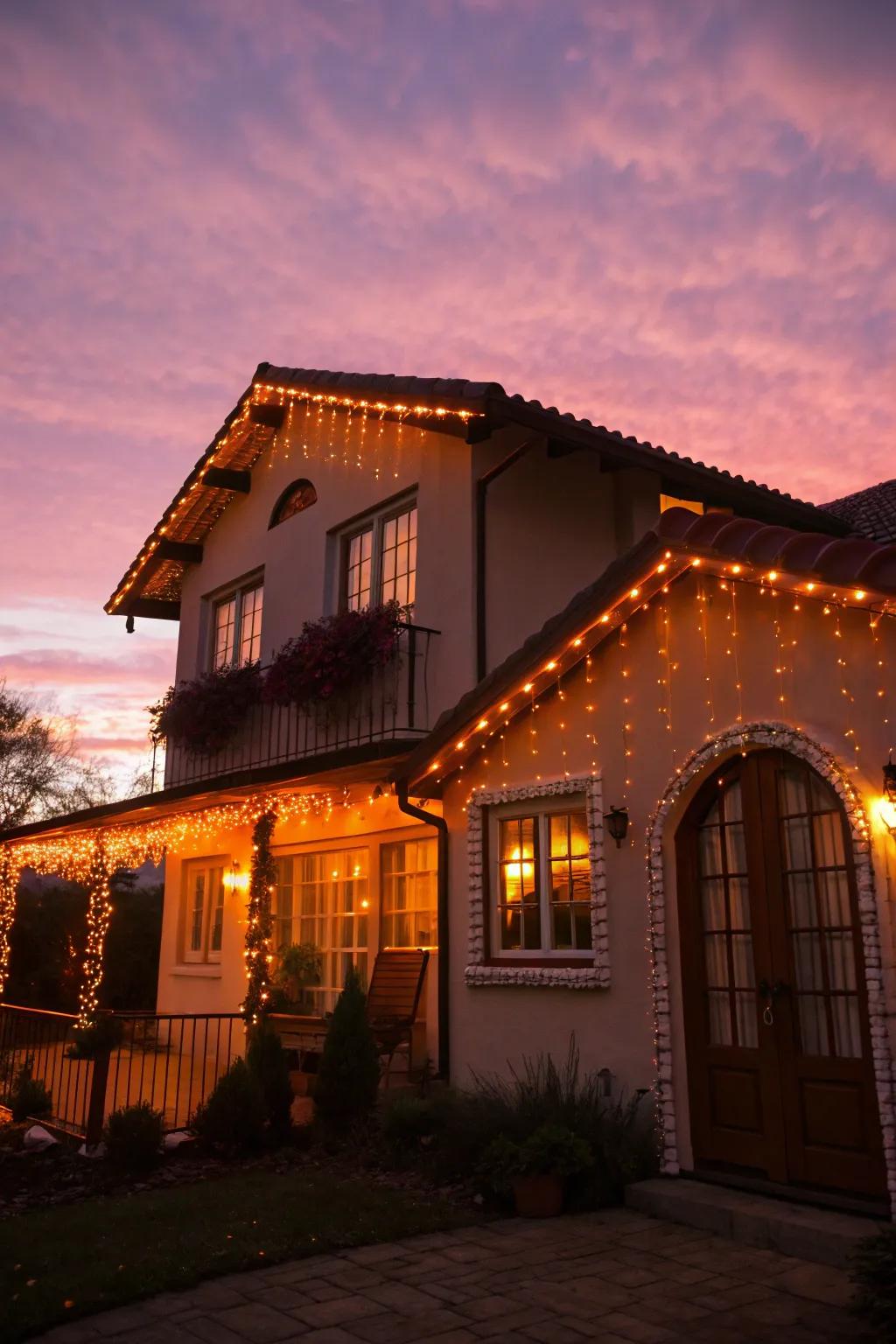 Eerie glow from Halloween string lights