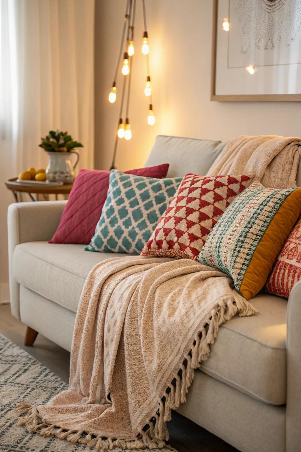 Mix and match textiles to enhance comfort and style in your living room.