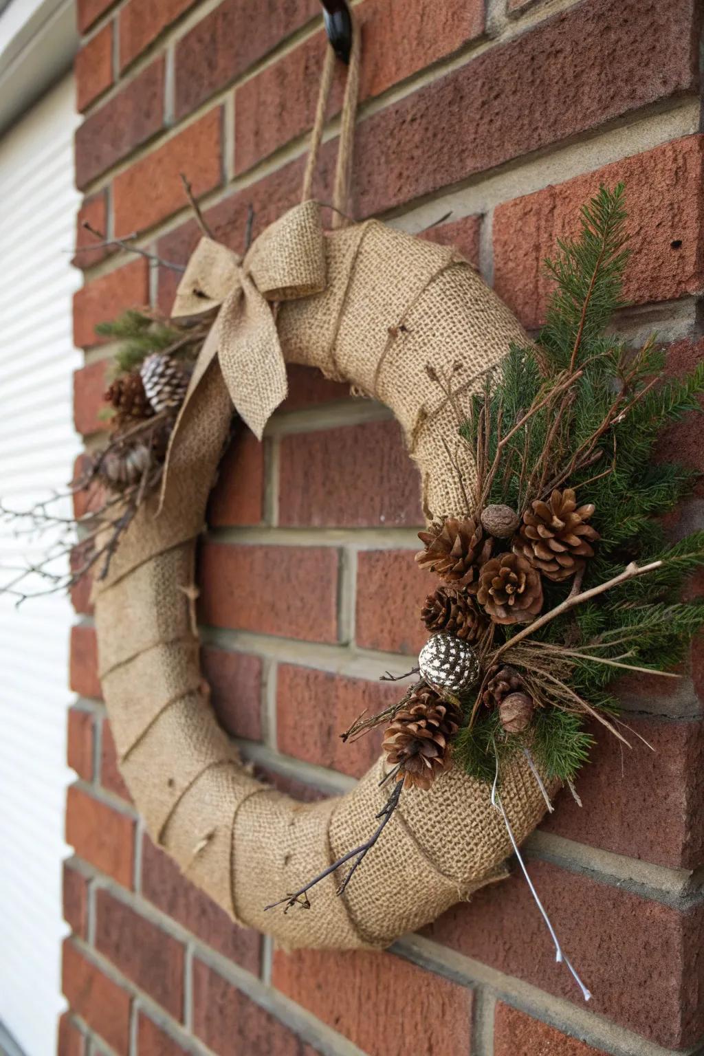 Burlap adds a rustic charm to your winter wreath decor.