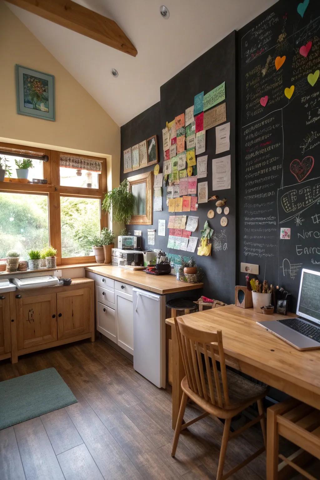 A chalkboard wall keeps your ideas and reminders front and center.