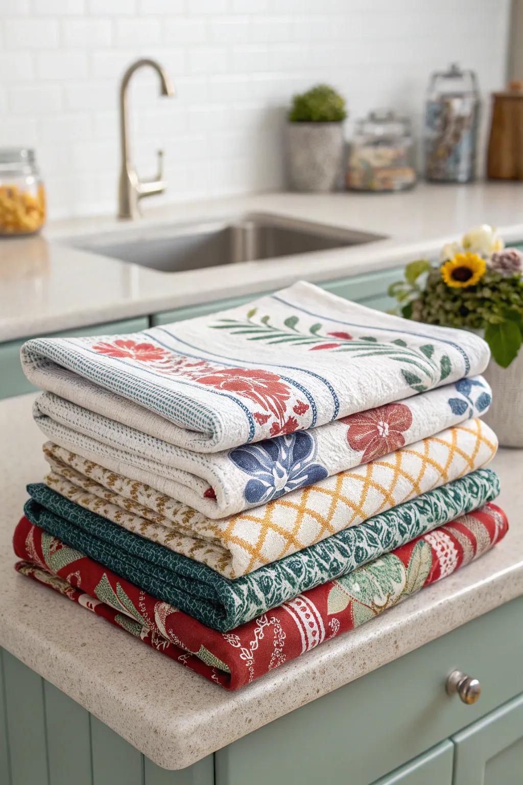 Layer towels for a playful yet sophisticated look.