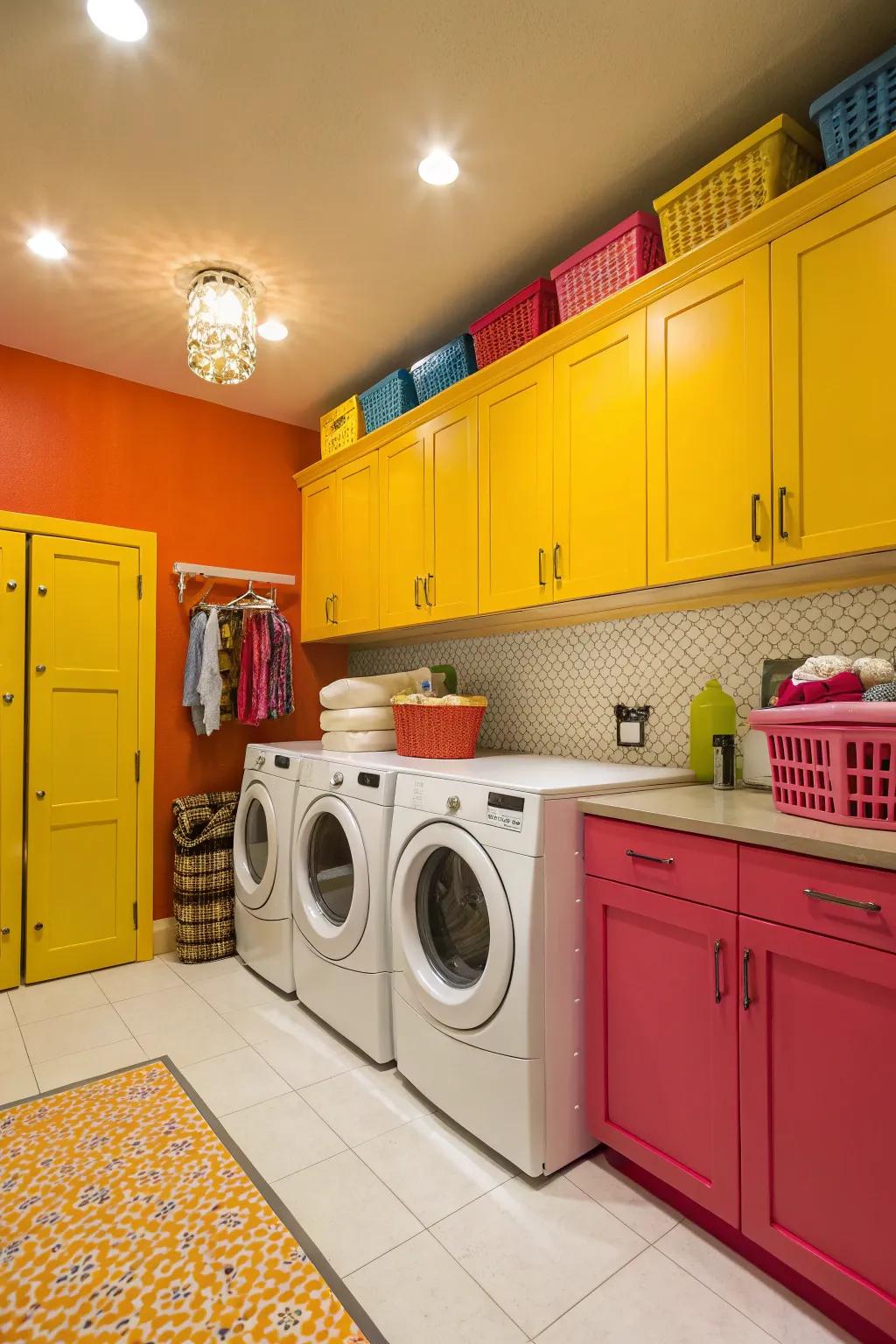 Bold cabinetry can make your laundry room a cheerful space.