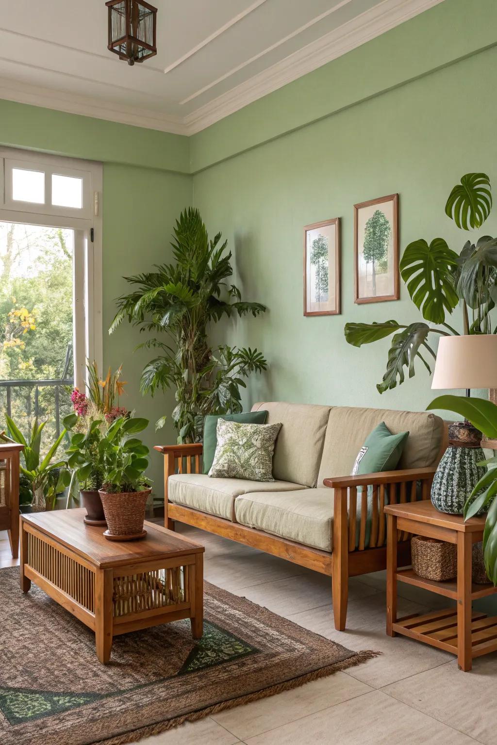 Earthy greens create a refreshing and natural atmosphere.