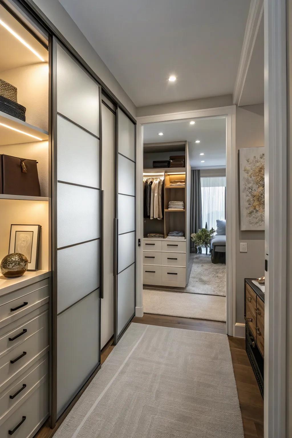 Sliding doors add style and save space.
