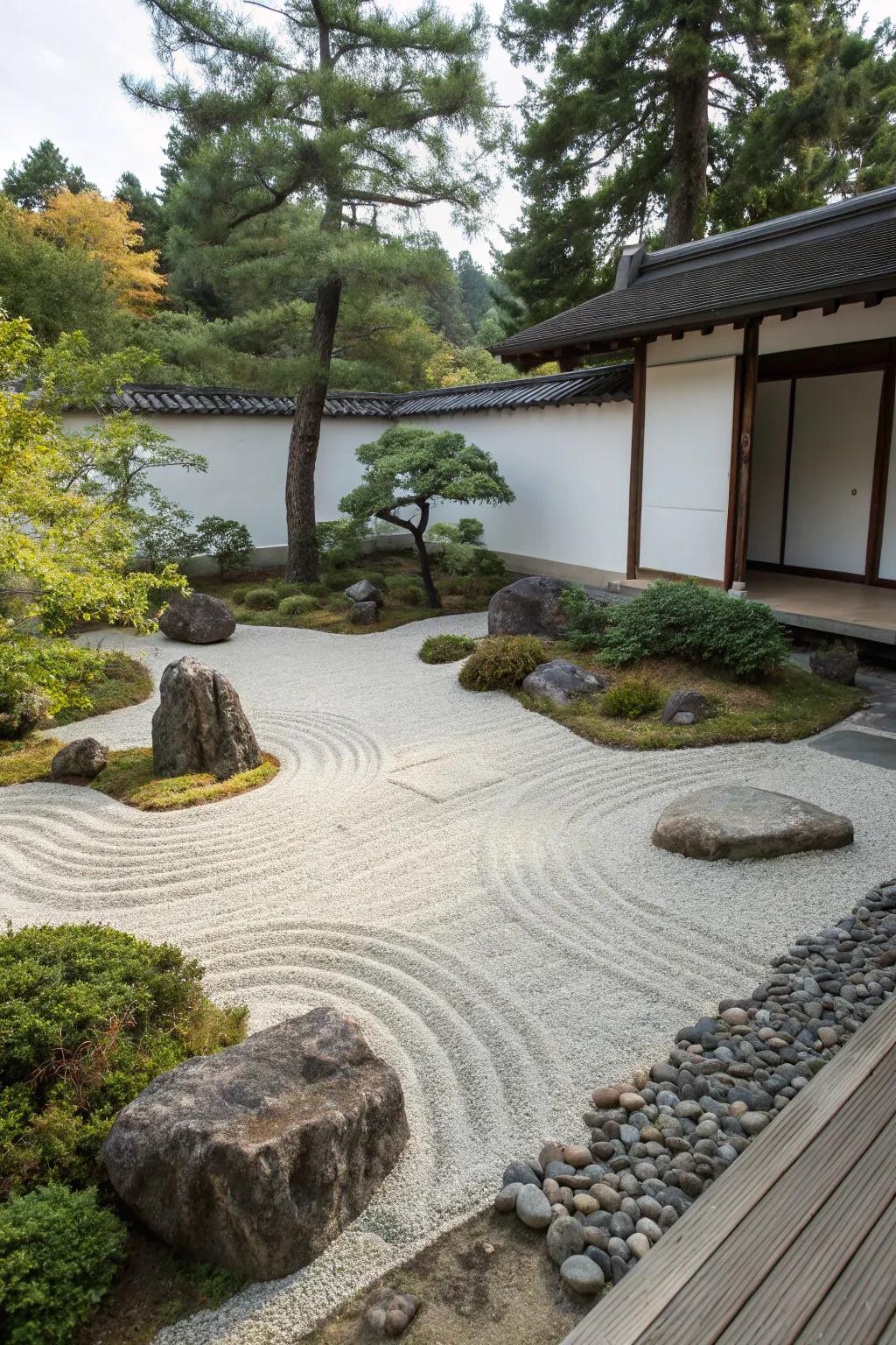 A minimalist Zen-inspired rock garden.