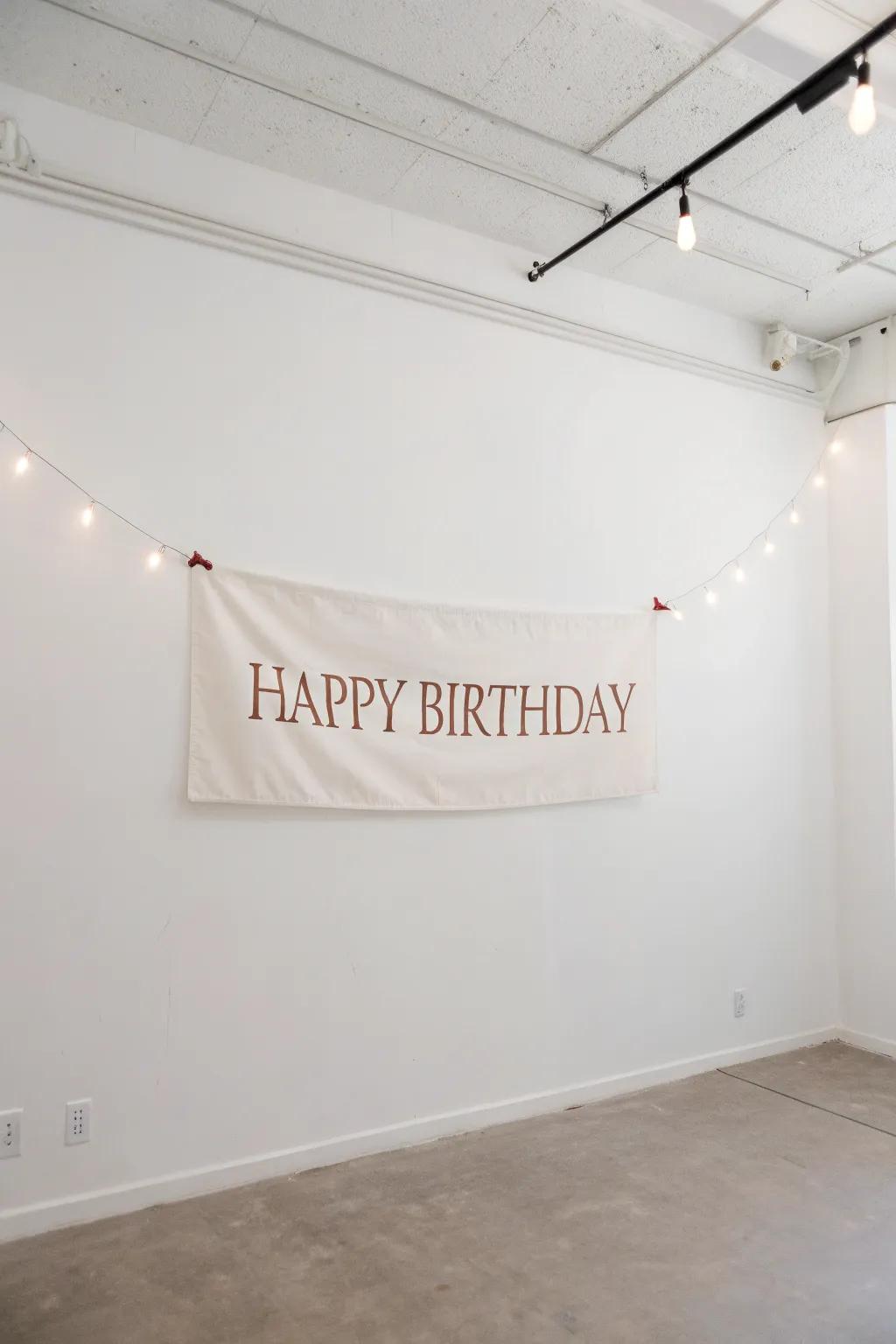 A minimalist banner can subtly enhance the celebratory atmosphere.