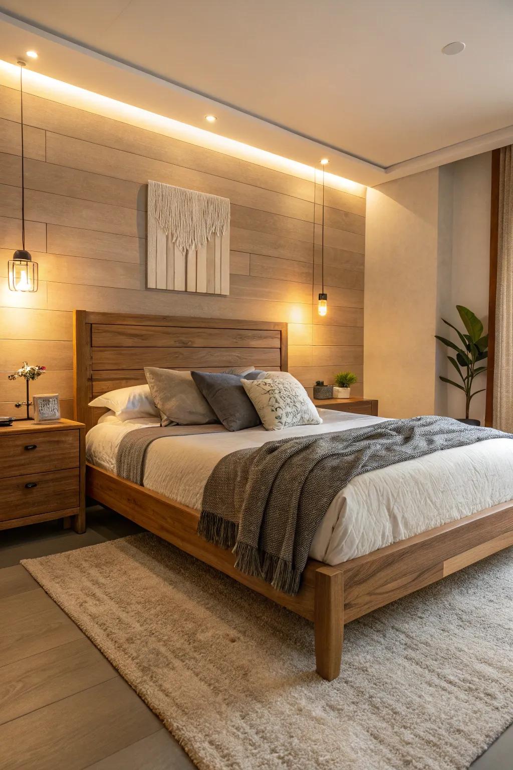 Wooden elements bring warmth and natural beauty to your bedroom.