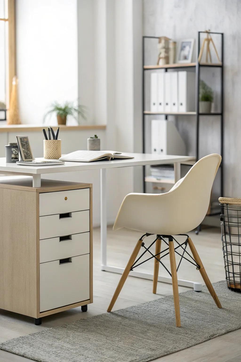 Minimalist office furniture with clean lines and neutral colors.