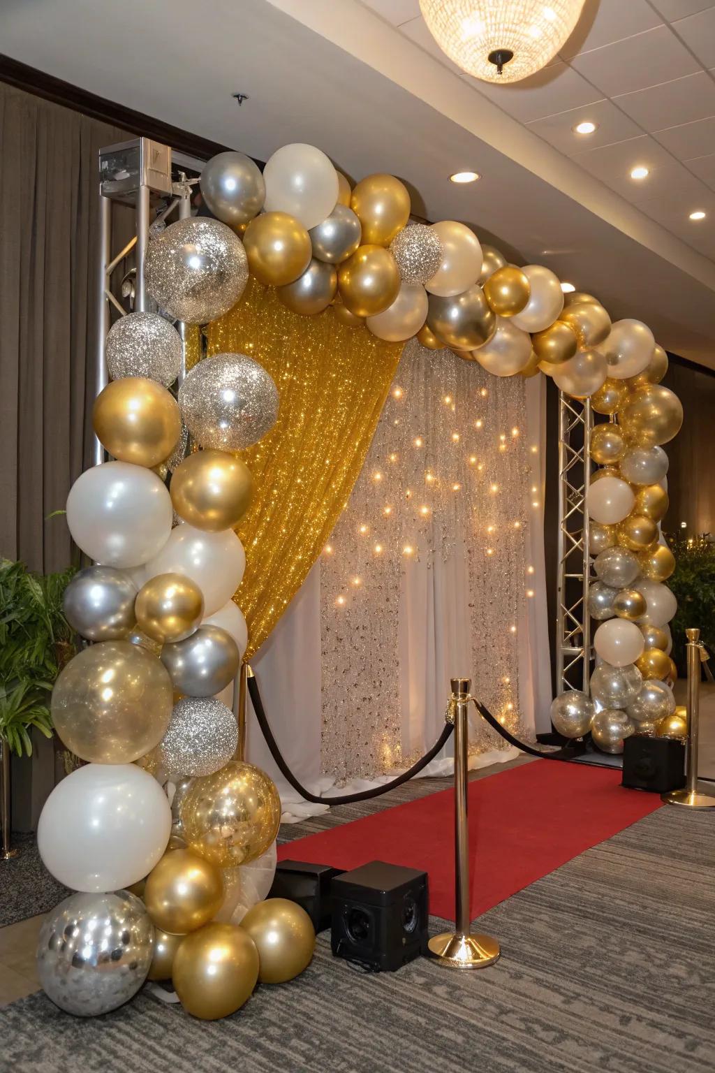 A dazzling balloon backdrop that captures the festive spirit in every photo.