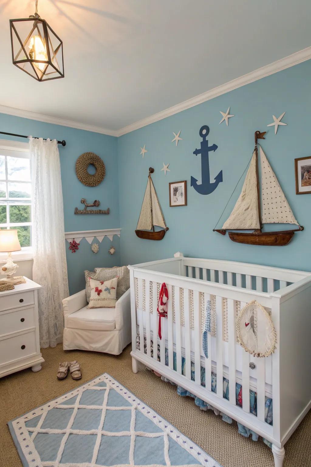 A coastal-inspired nursery with blissful blue tones.