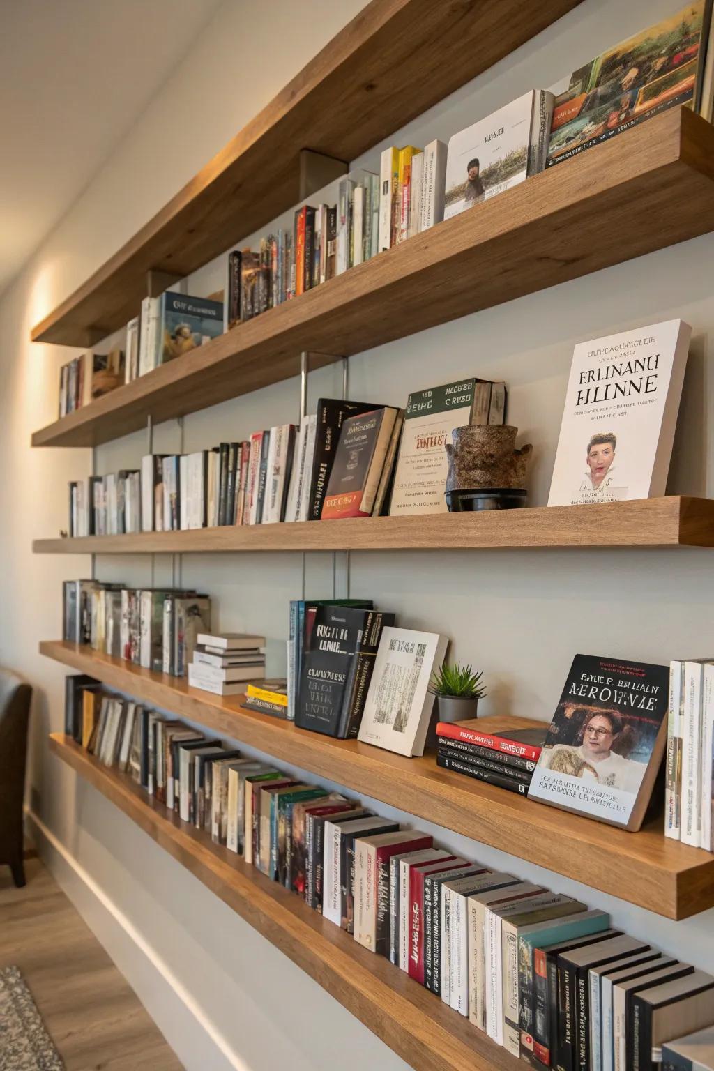 Floating shelves add depth and interest to your book display