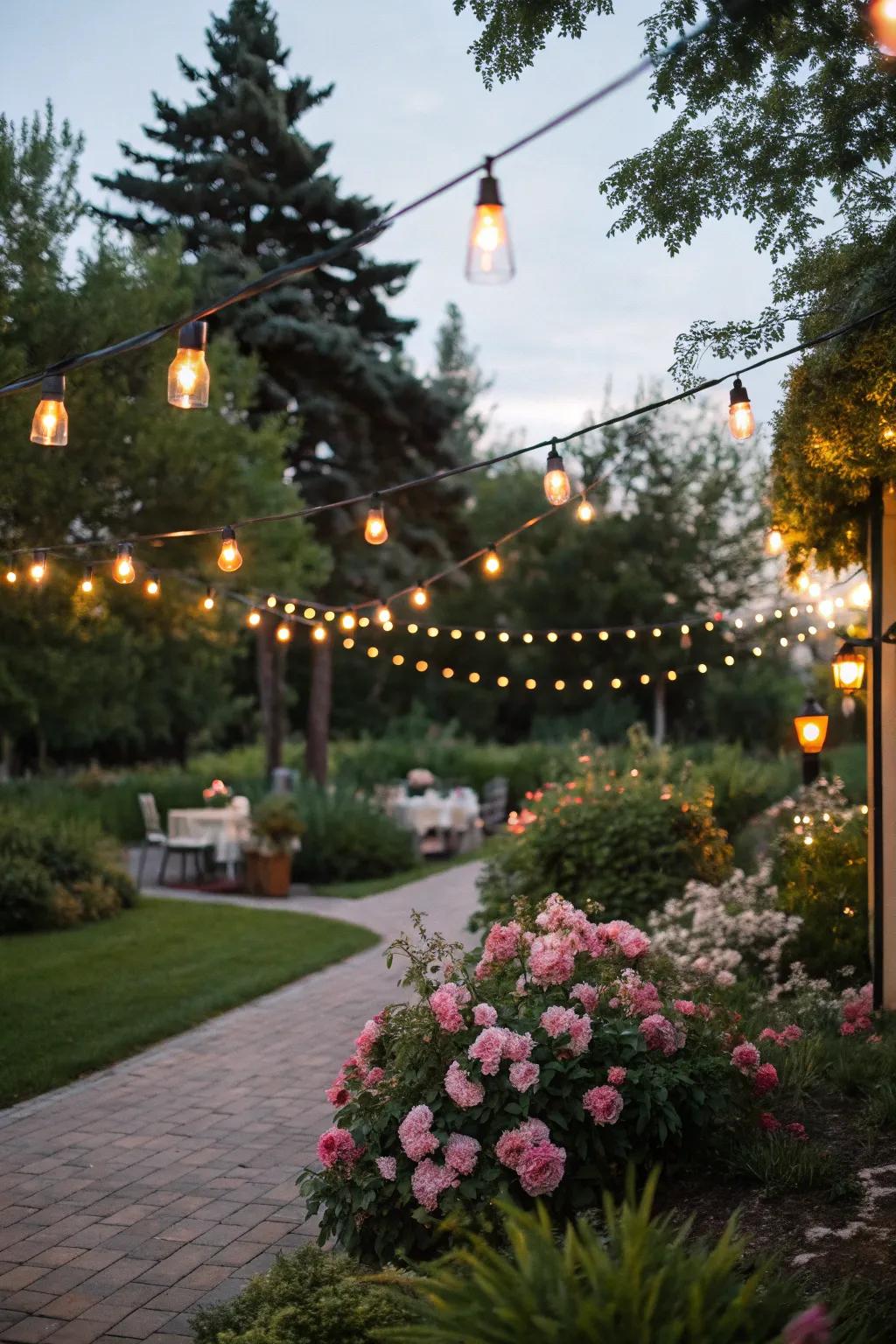 String lights add a magical ambiance to any outdoor event.