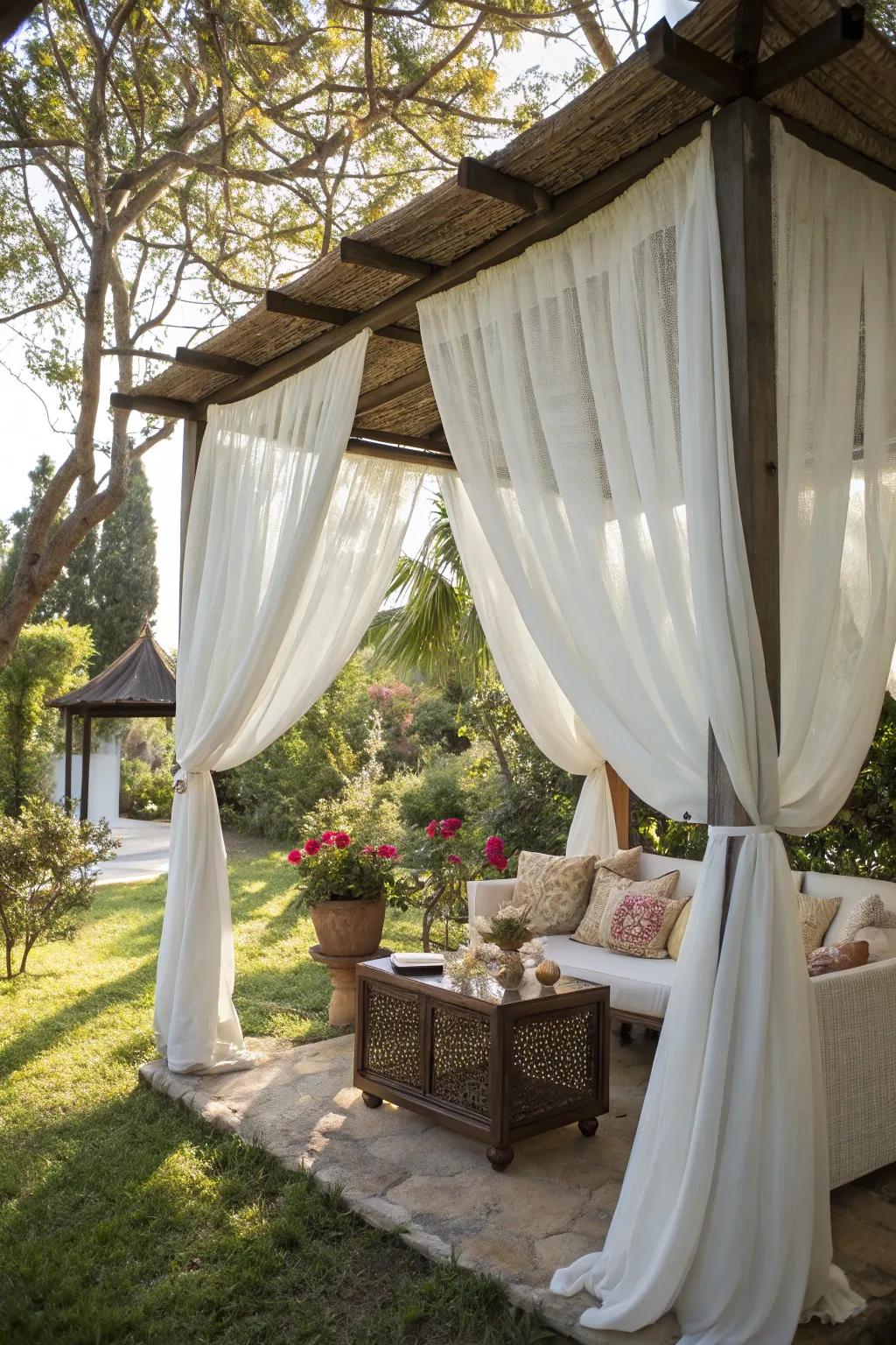 Soft curtains add elegance and privacy to your outdoor space.