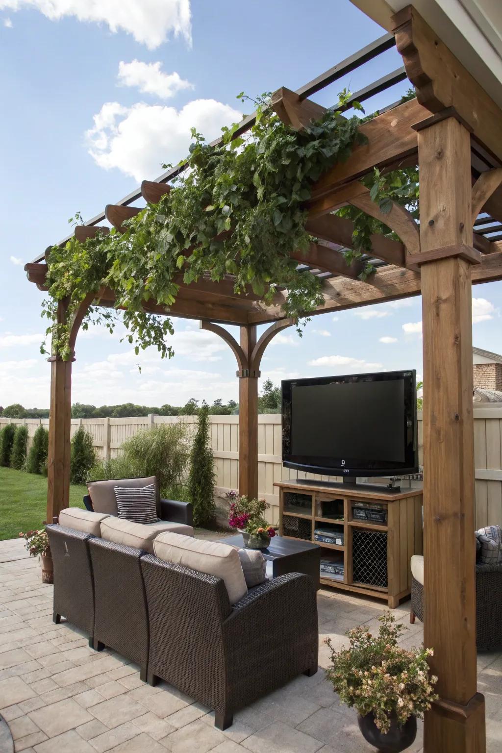 A covered patio protects your outdoor TV setup from weather disruptions.