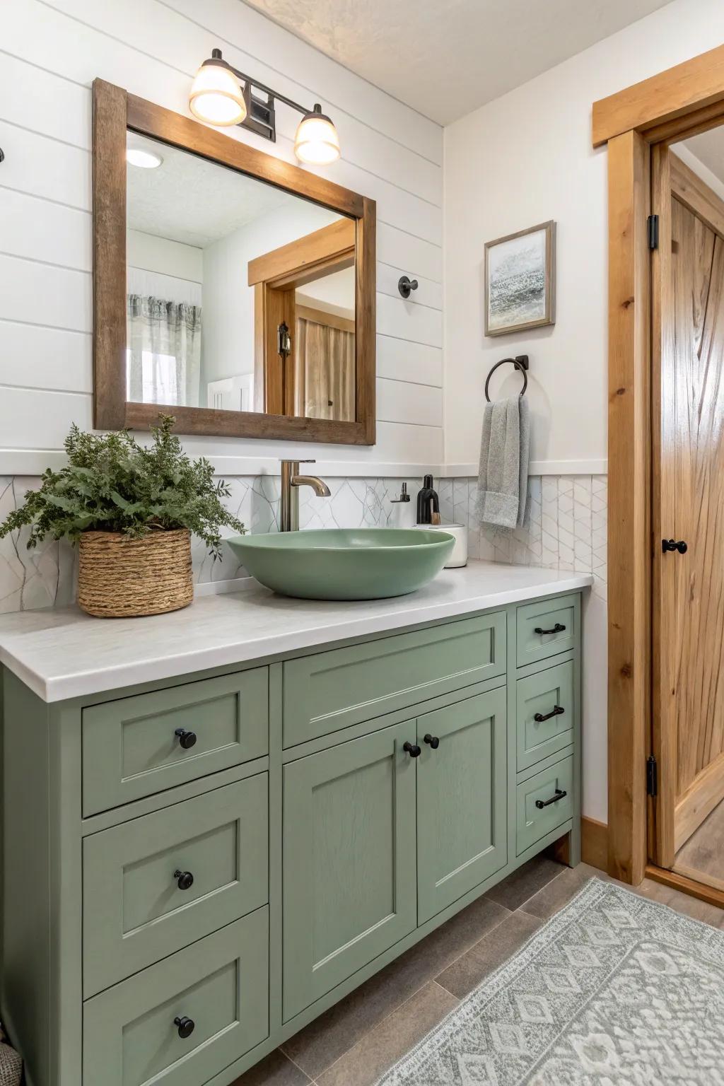 Sage green offers a calming, spa-like ambiance.