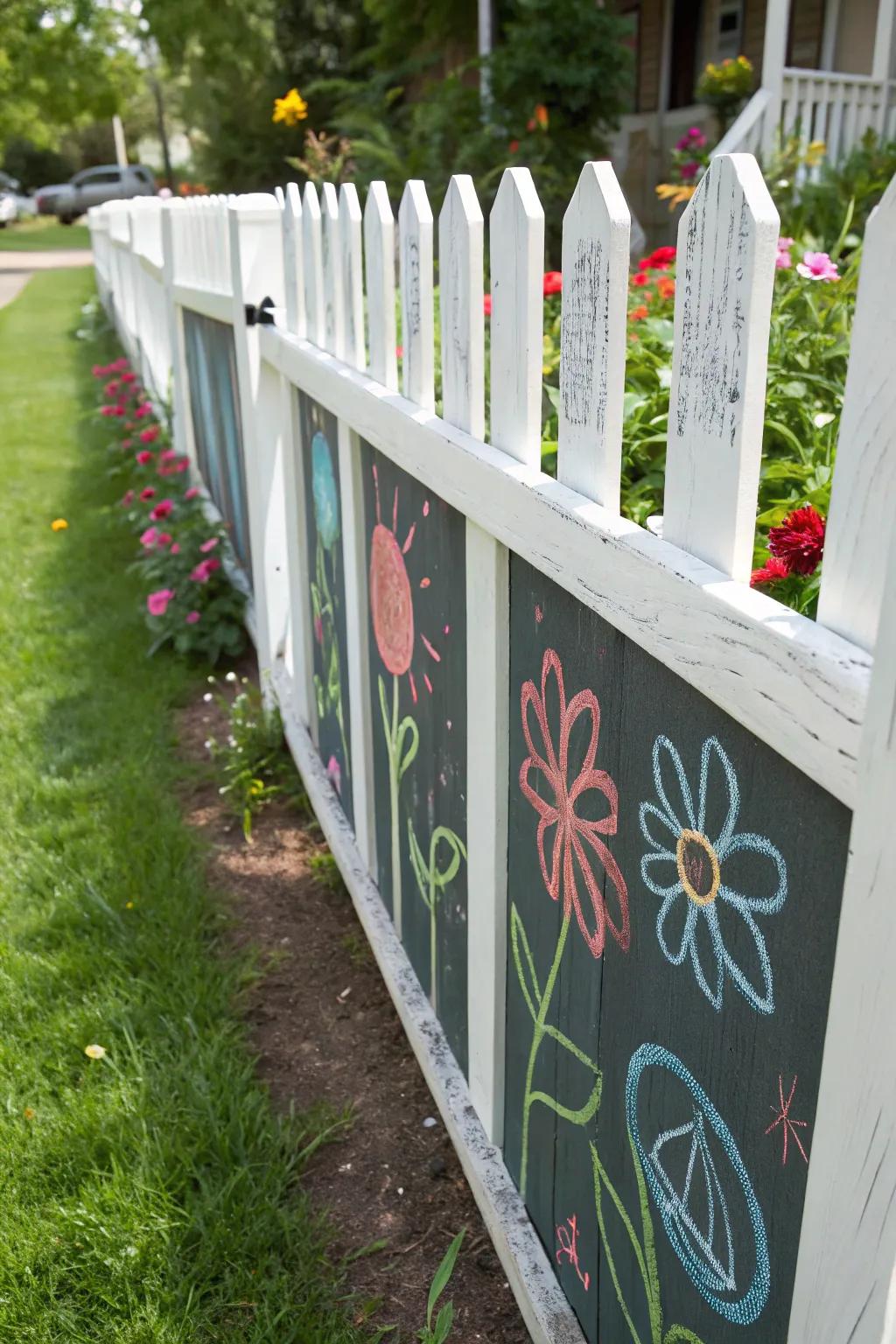 A playful chalkboard-painted picket fence for endless creativity.