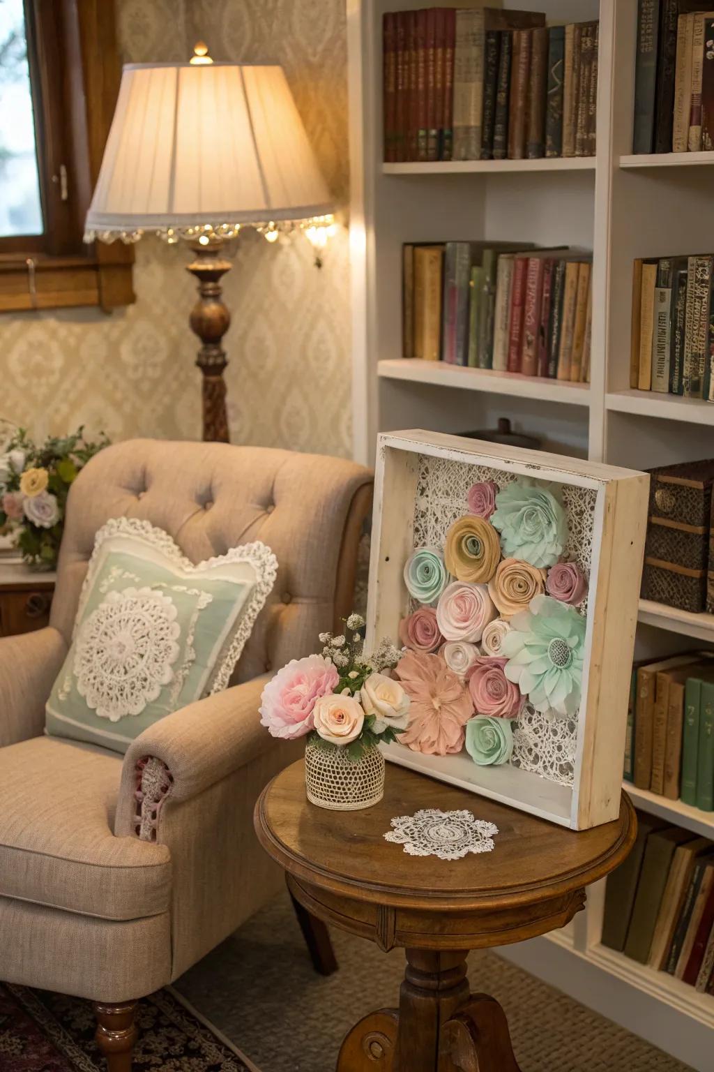 Vintage-inspired shadow box offers a romantic touch to your decor.