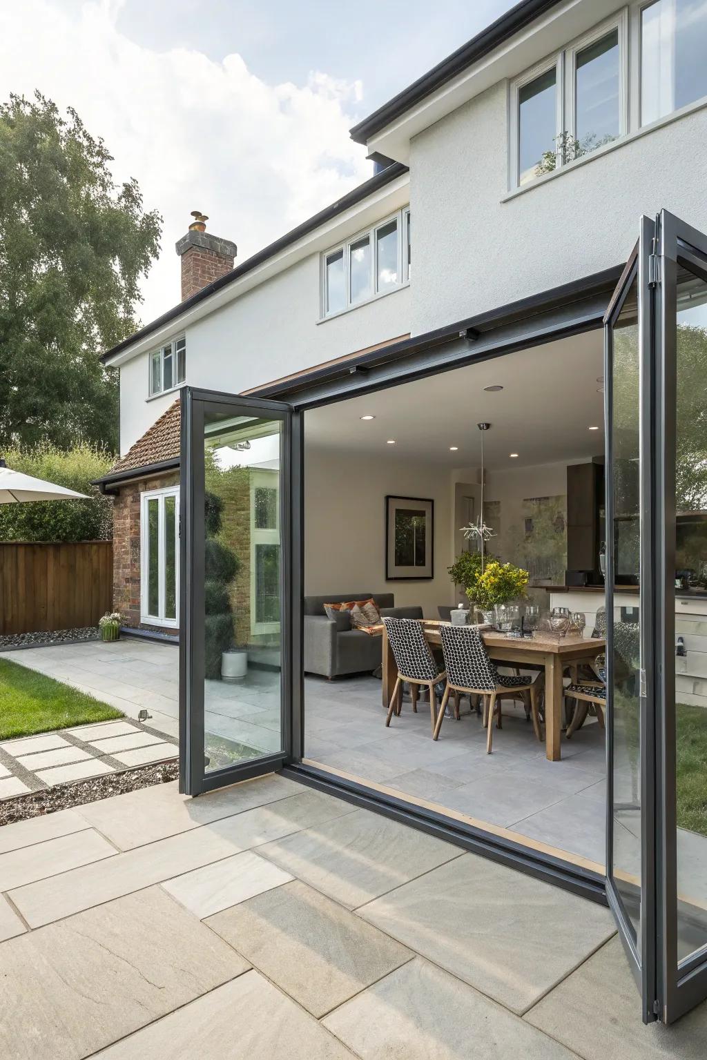 Bi-fold doors create an expansive and inviting entrance to your patio.