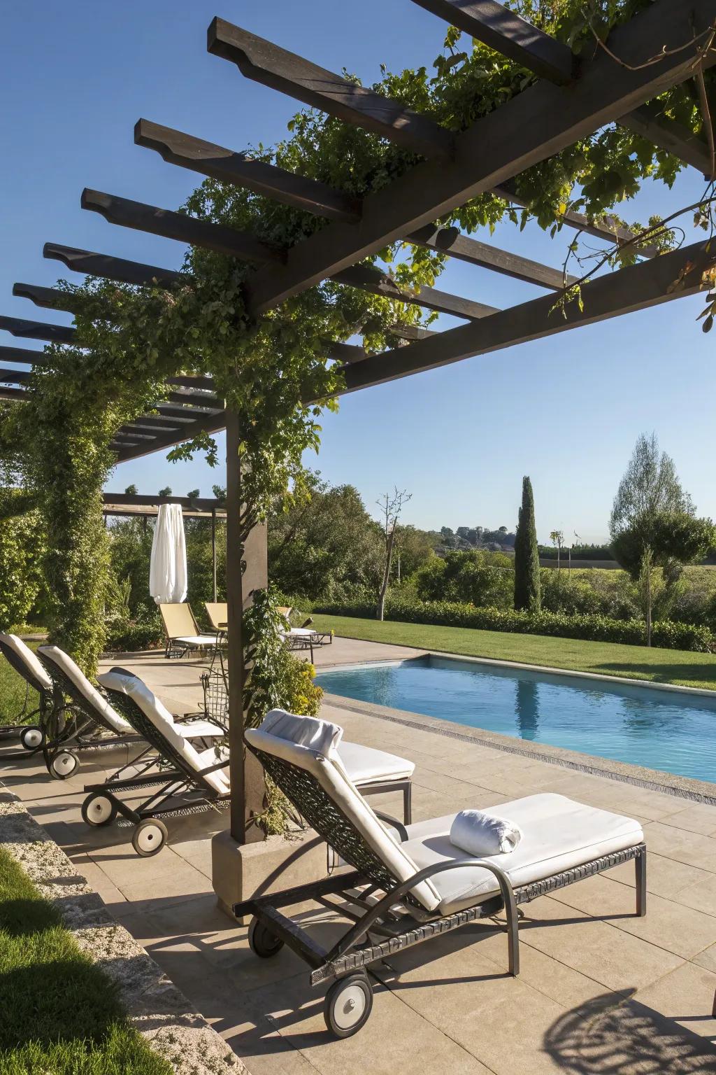 Stylish shade solutions with a pergola over the lounge area.