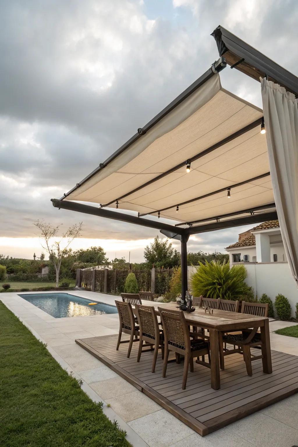 Retractable canopies offer adaptable shade solutions for any occasion.