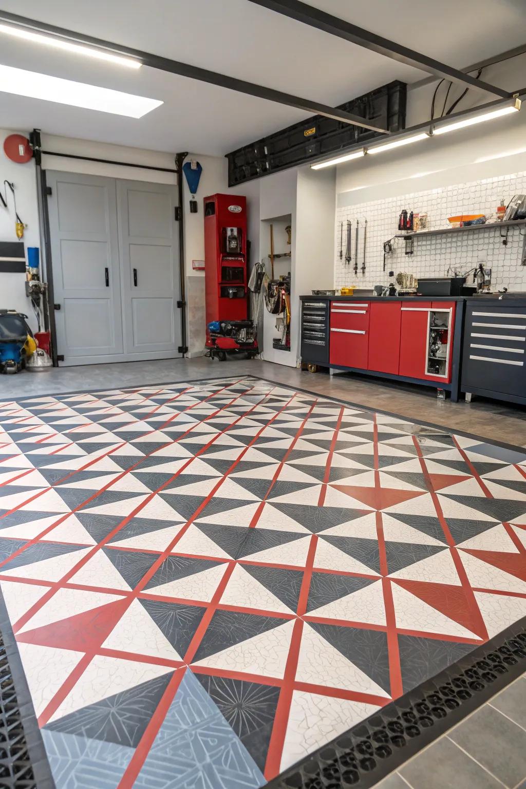 Make a statement with bold geometric porcelain tile designs.