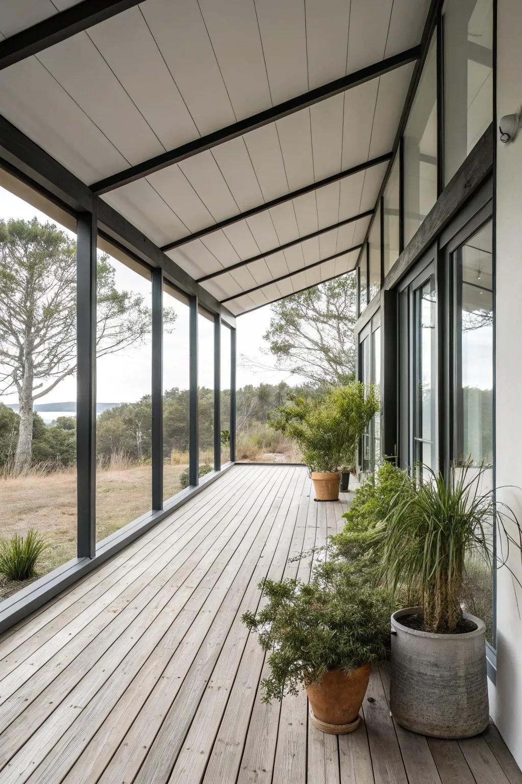 Simplicity meets function with a shed porch roof.