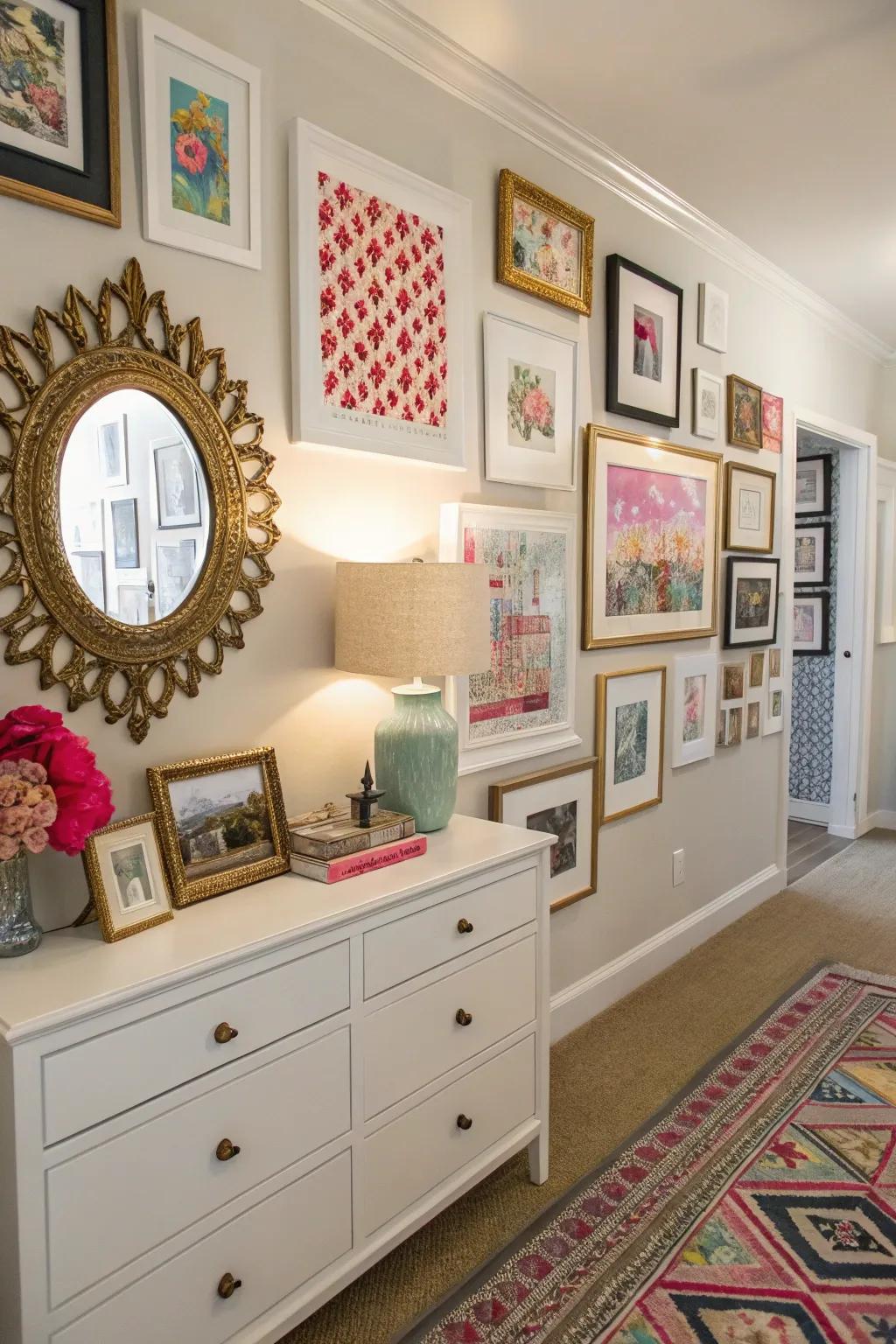 A gallery wall showcases your personal style with flair.