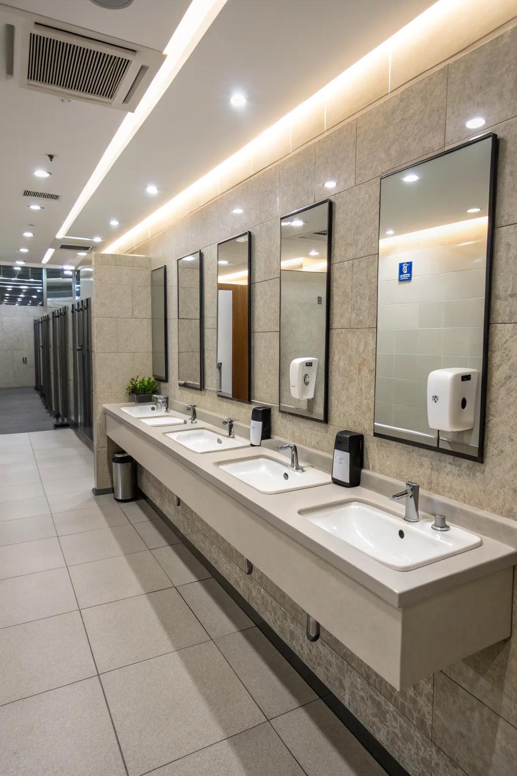 Innovative fixtures in a public bathroom offer both style and functionality.