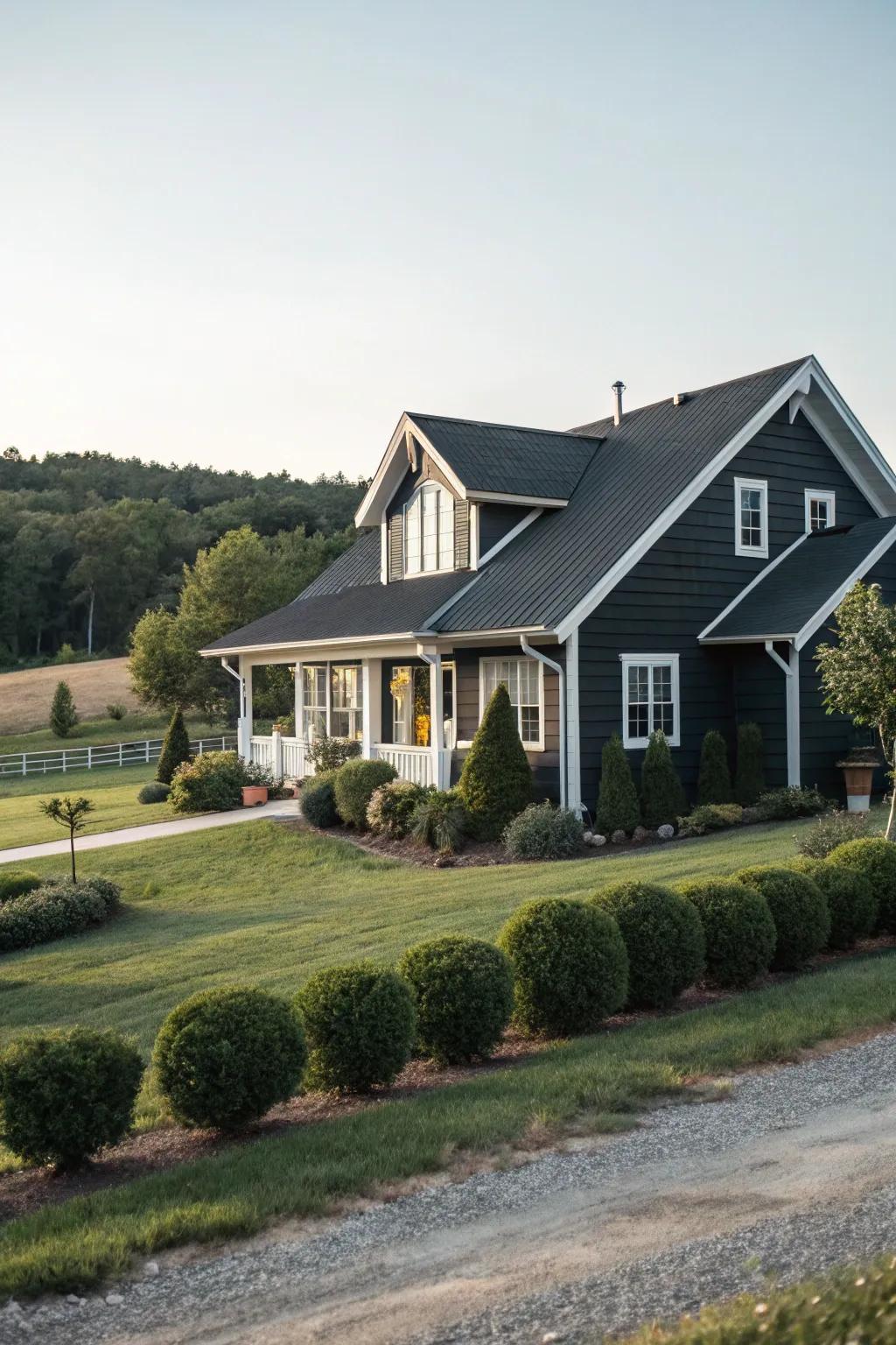 White trim brings a fresh and clean contrast to this ranch house.