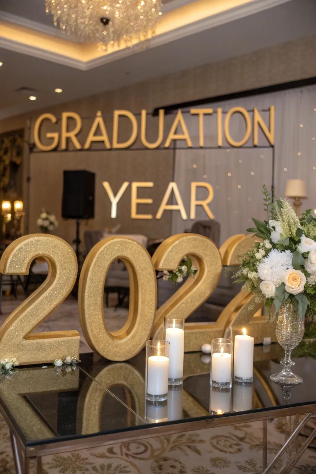 Highlight your graduation year with glamorous golden numbers.