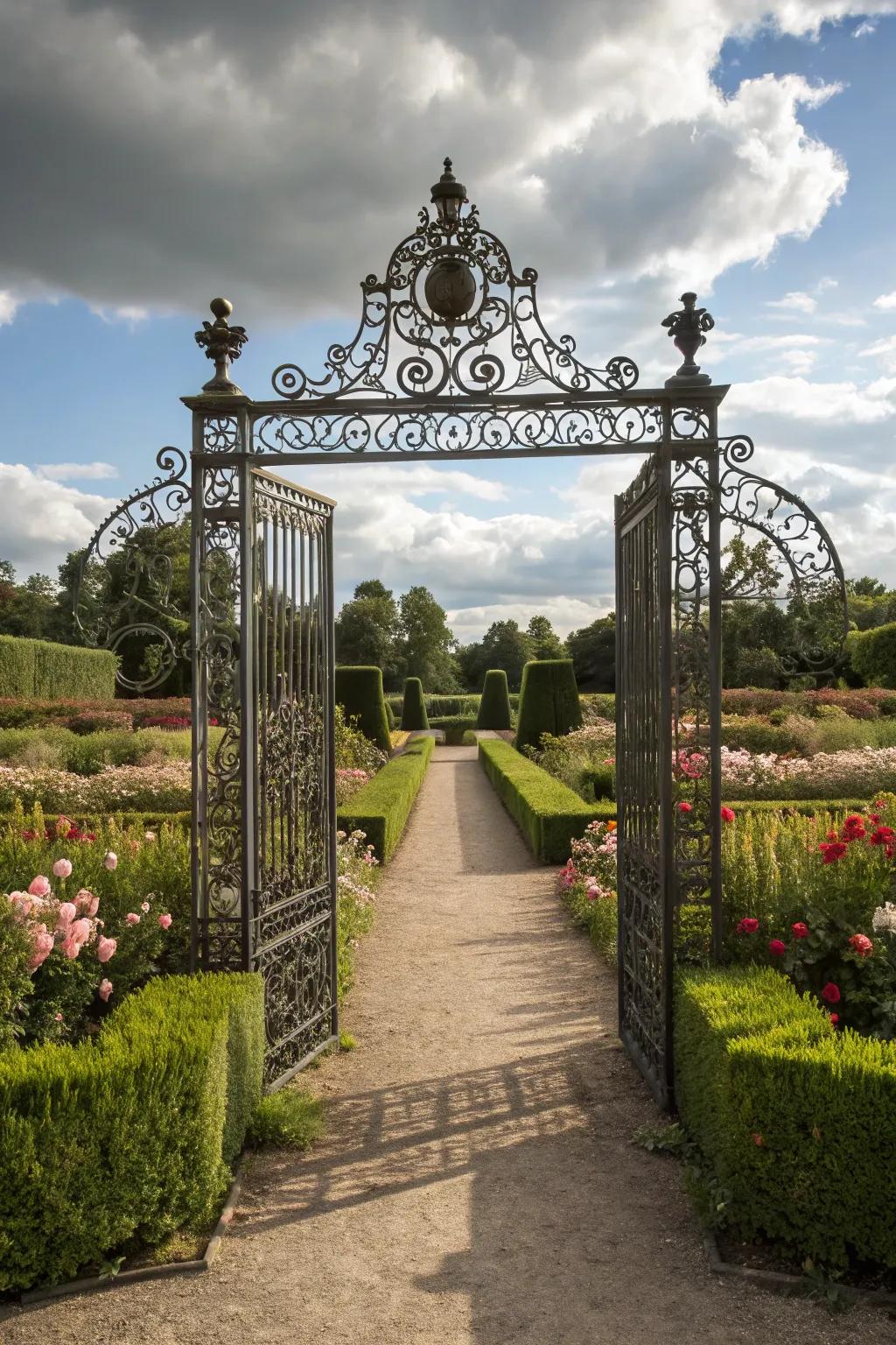 A wrought iron gate that exudes timeless elegance.