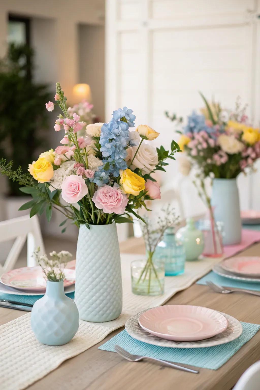 Pastel floral arrangements that add a touch of elegance and nature.