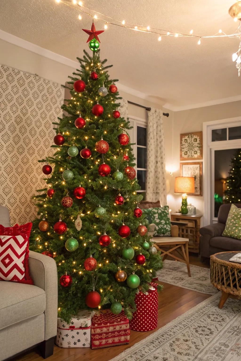 Bold colors bring a festive and playful spirit to the tree.