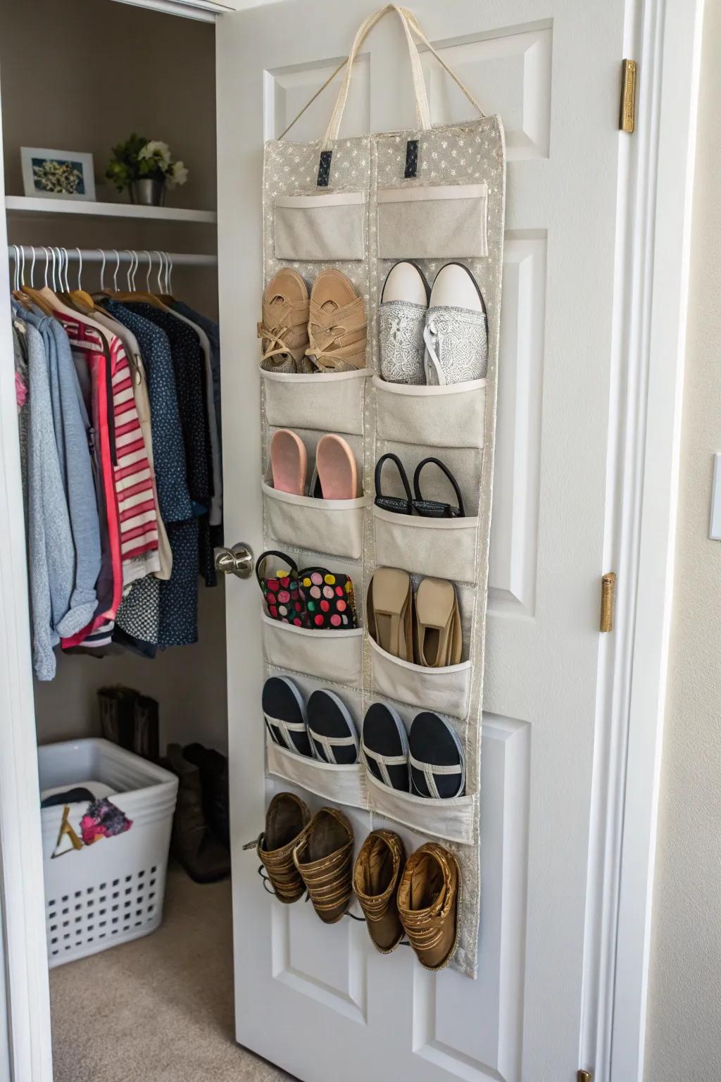 Utilize the back of your closet door for extra storage.