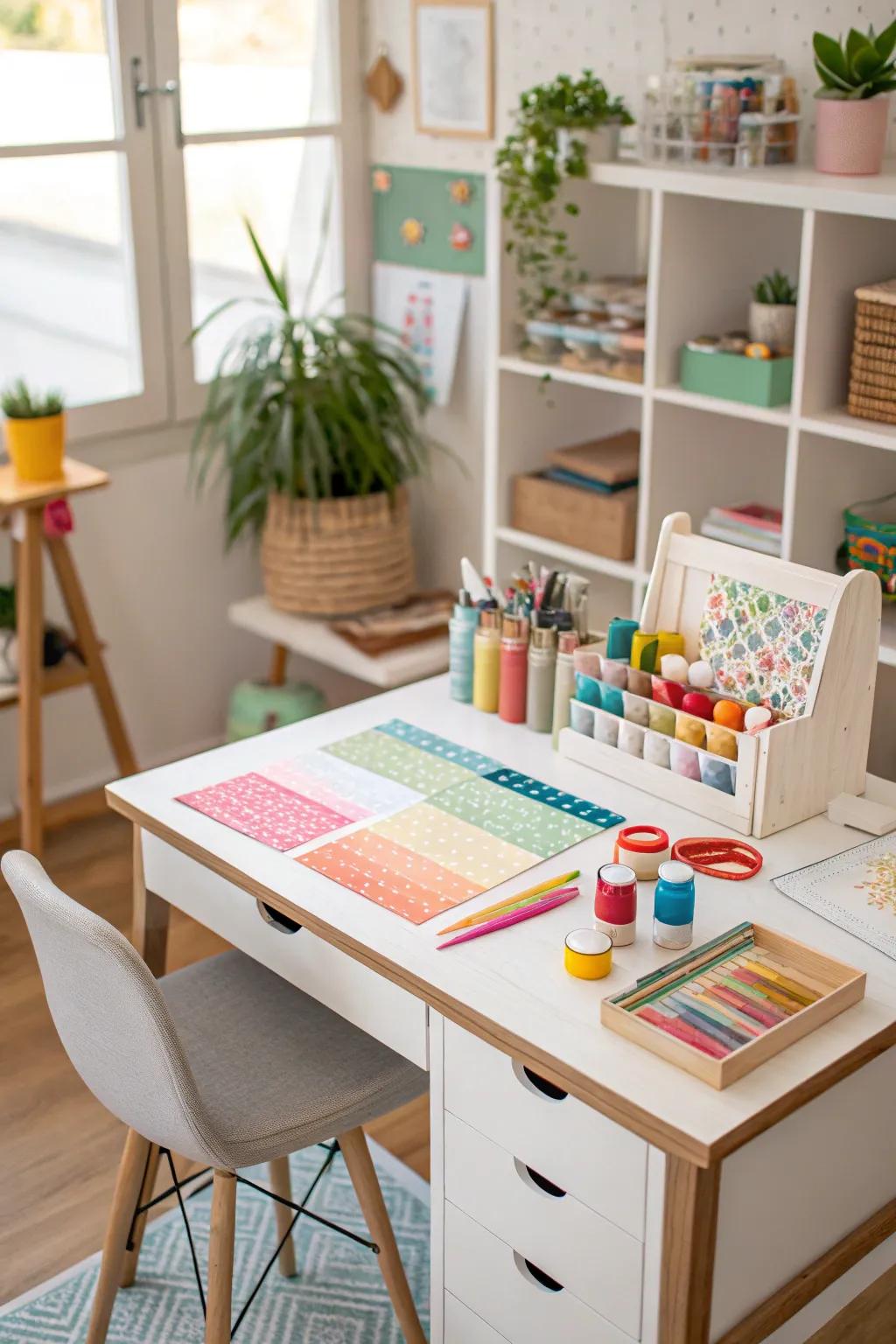 A compact desk can fit almost anywhere, providing a perfect crafting surface.