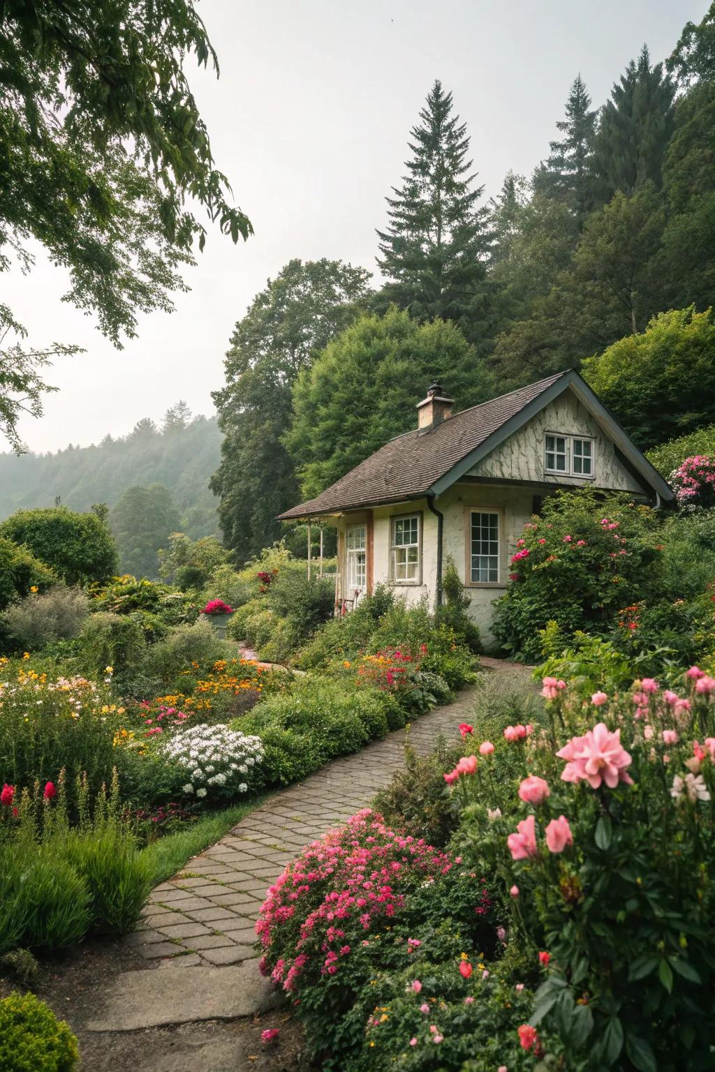 Natural greenery enhances the beauty and tranquility of a small home.