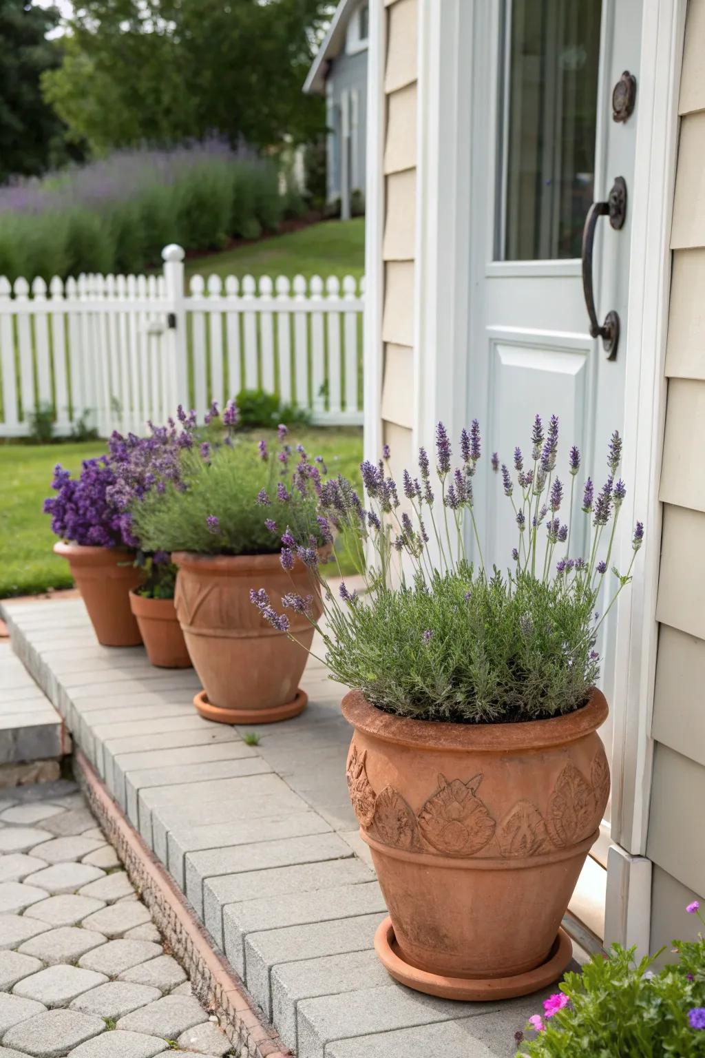 Potted lavender adds a touch of elegance to any entryway.