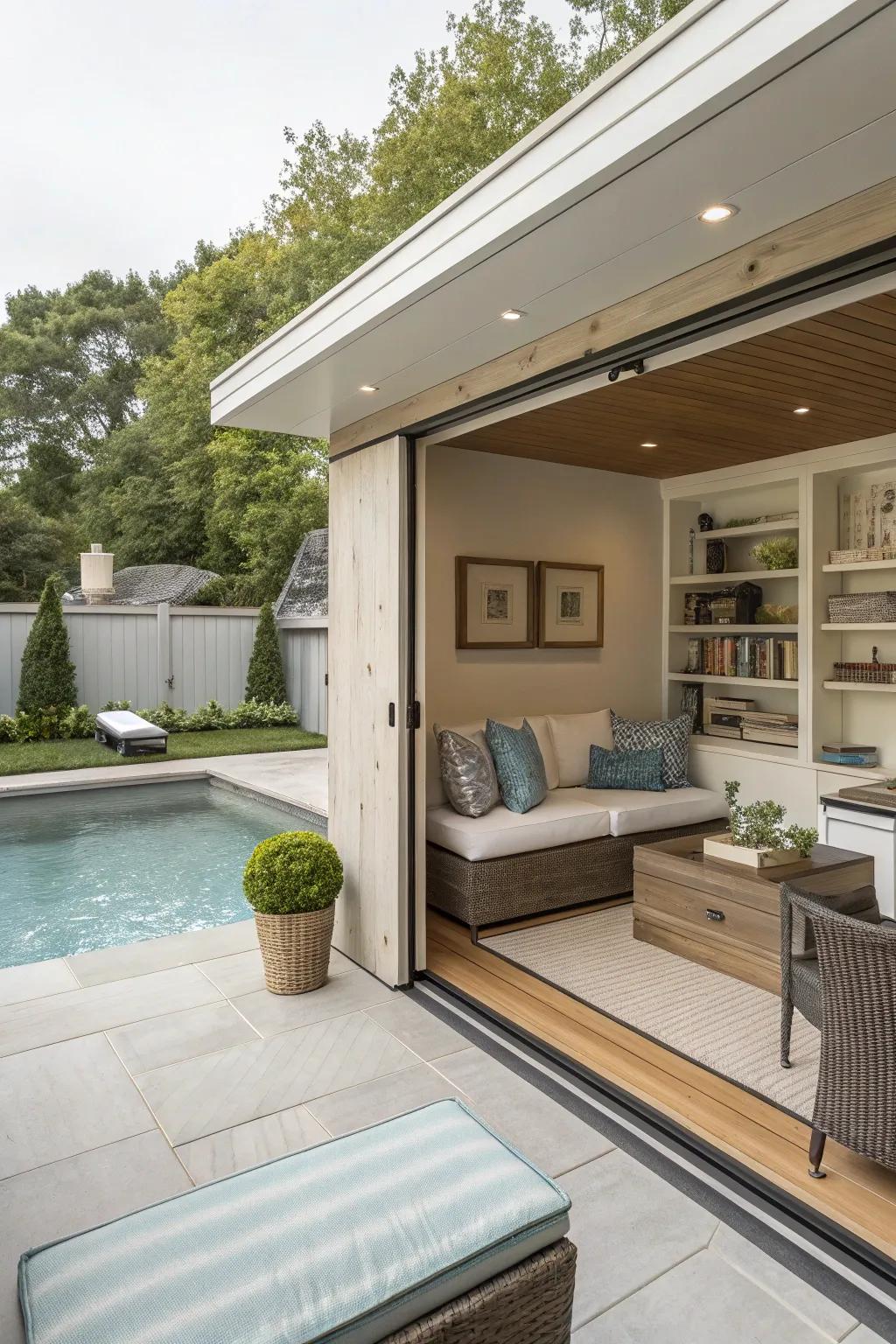 A compact pool house that feels like a private oasis.