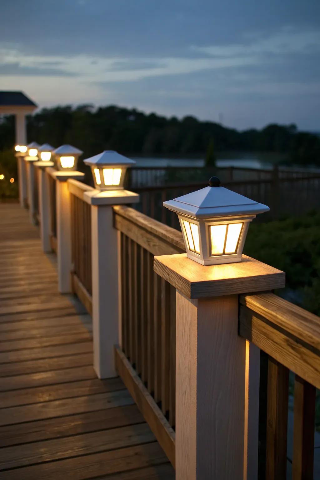 Solar post cap lights add elegance and functionality.