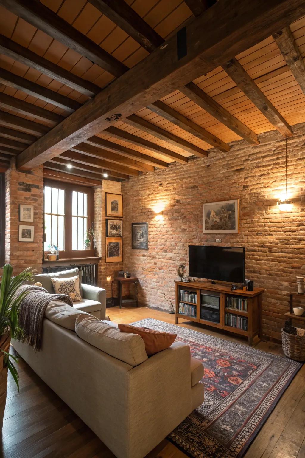 Brick and wood elements bring rustic elegance.