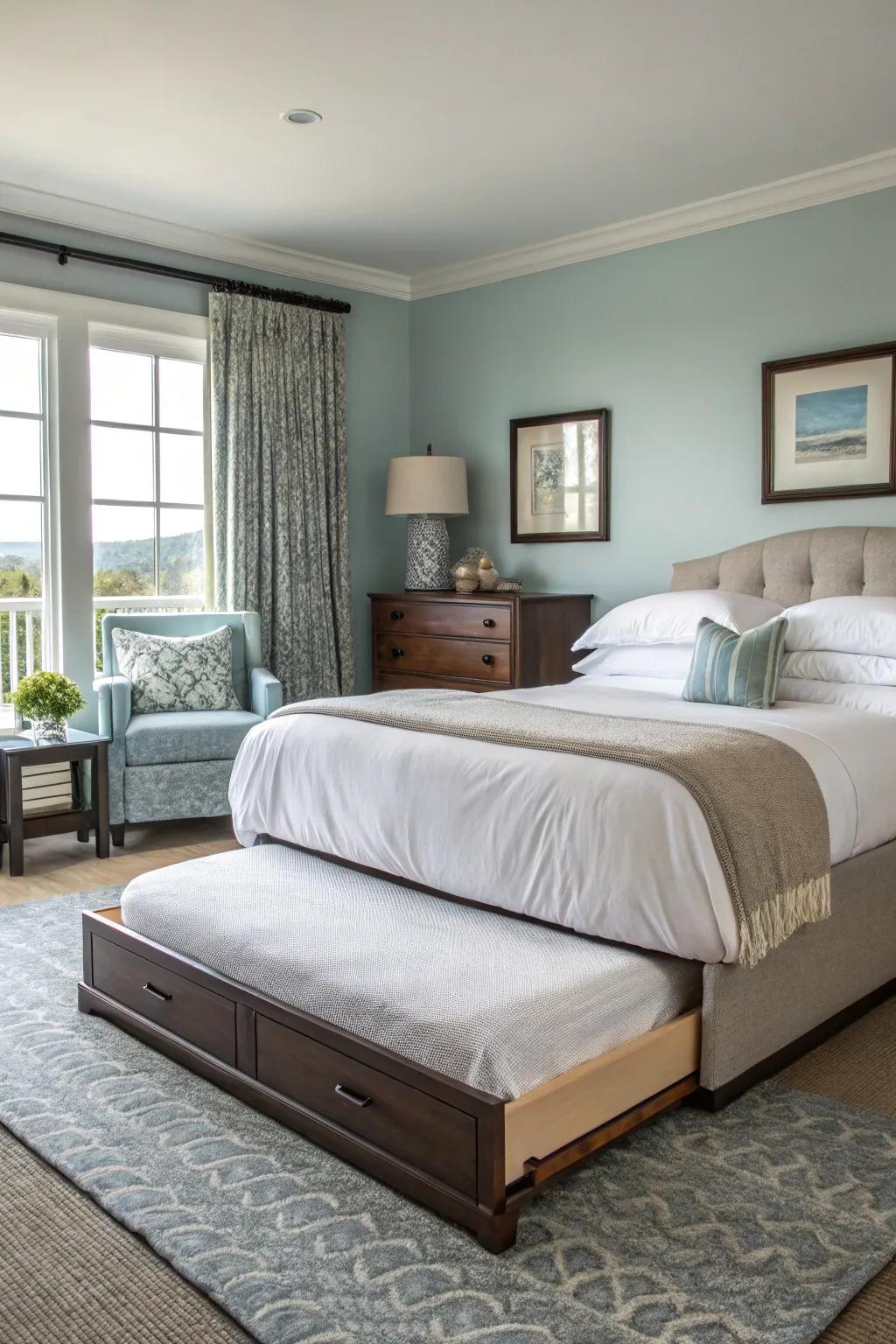 Trundle bed providing extra sleeping space