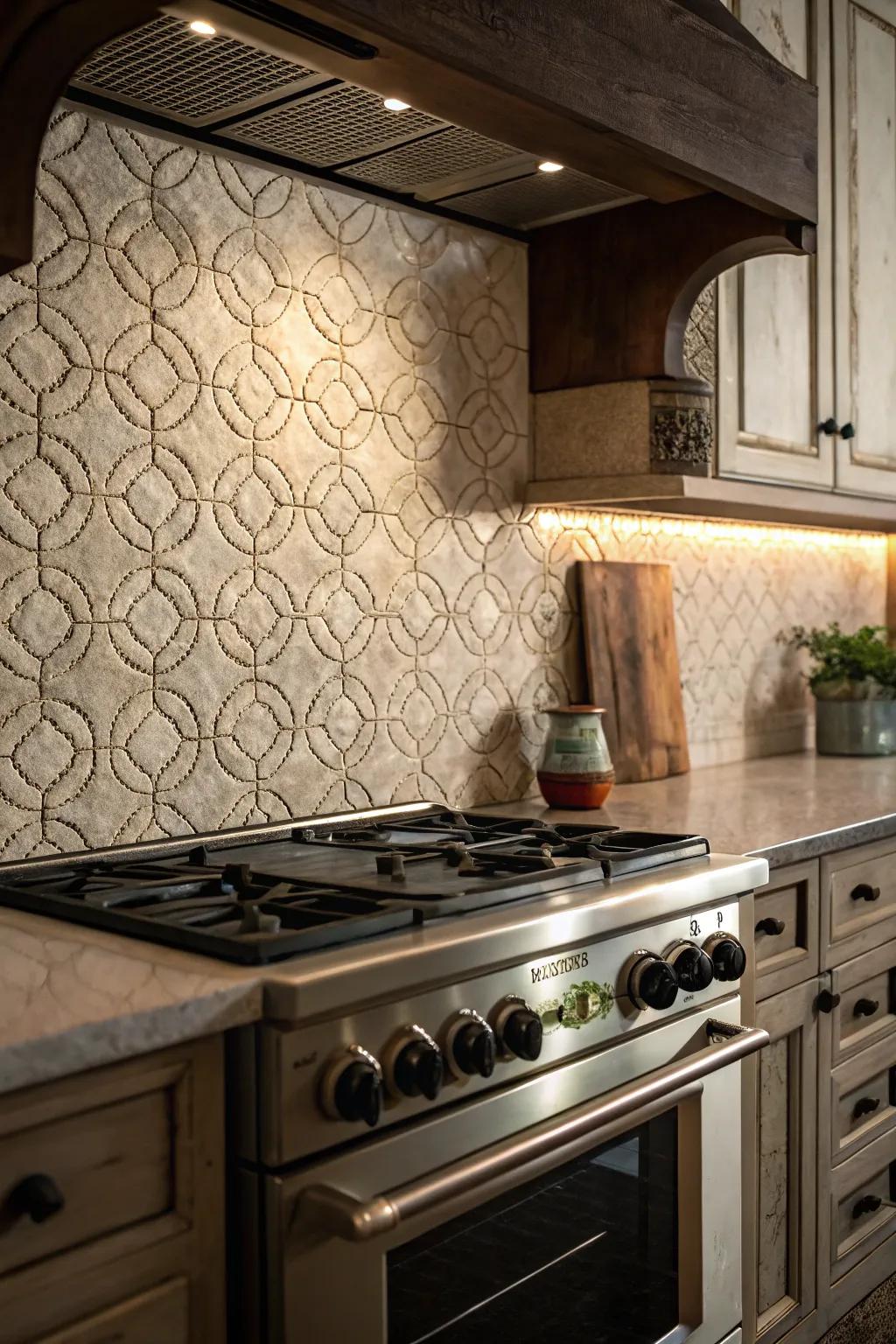 Textured tiles bring a tactile element to your kitchen design.